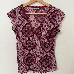 Self Esteem Pink and Red Patterned Blouse